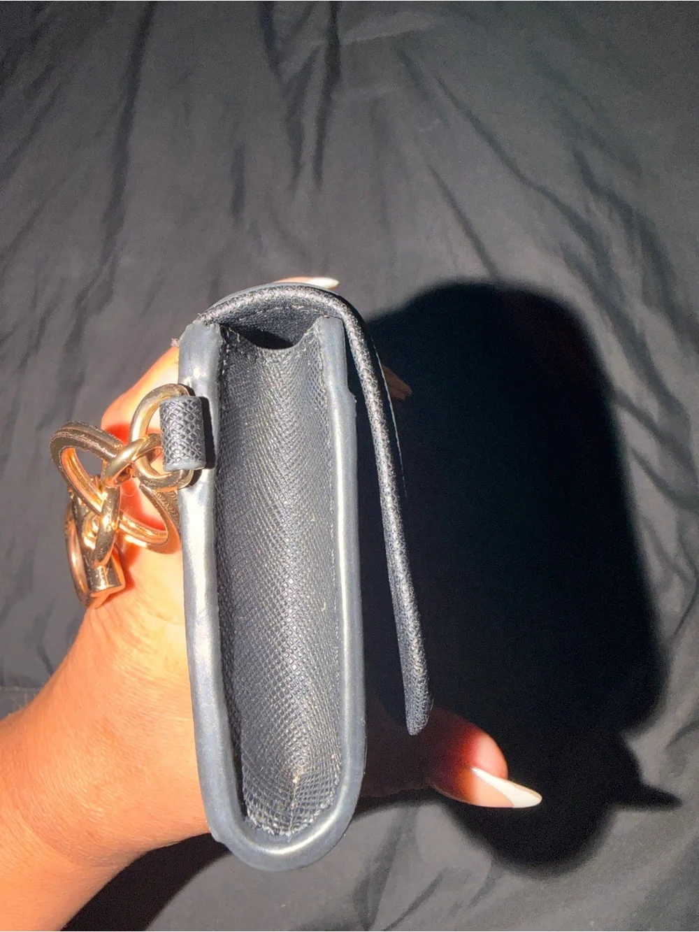 Tory Burch Black Leather Key & Card Case with Gold Hardware